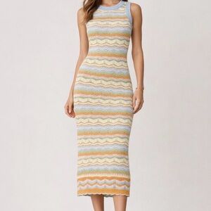 Elegant Multicolor Knit Midi Dress